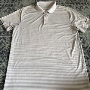 Men’s NIKE Golf Gray and White Striped Athlesuire Polo Shirt Size Large